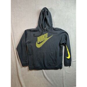 Nike Hoodie Mens XL Dri Fit Fleece Big Swoosh Black Yellow Checkered Logo